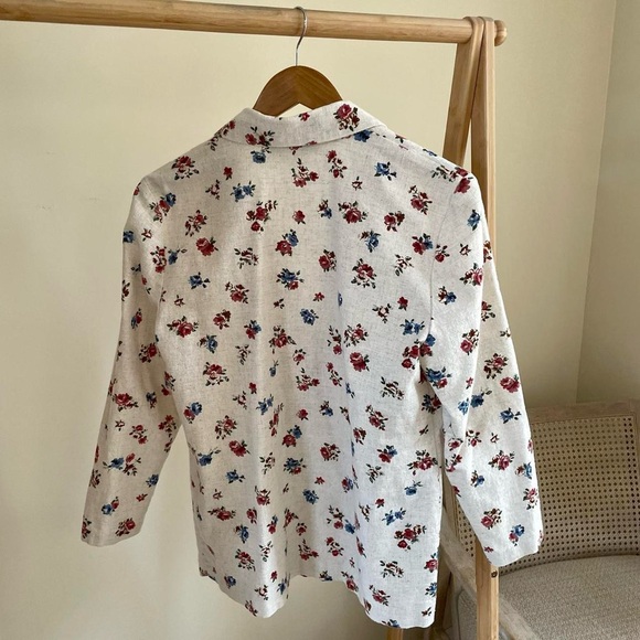 Vintage Floral Print Flax Blazer Jacket in Beige - Picture 4 of 4